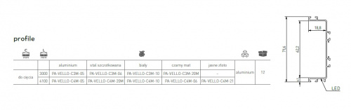 Профіль C горизонтальний GTV VELLO 4100 мм з підсвіткою Золотий
