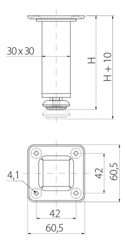 Ніжкa GTV NM-SQA H-100 хром (NM-SQA100-01)_02