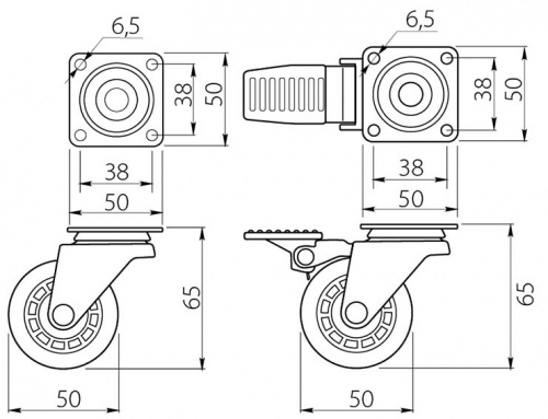 Меблевий ролик KMA d 50 гумовий прозорий з фіксатором (KM-AH50MM-00)_02