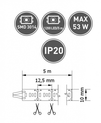 Стрічка світодіодна GTV Flash 3014, 1200 діодів, 53W, х/б, бухта (LD-3014-1200-20-ZB)_01