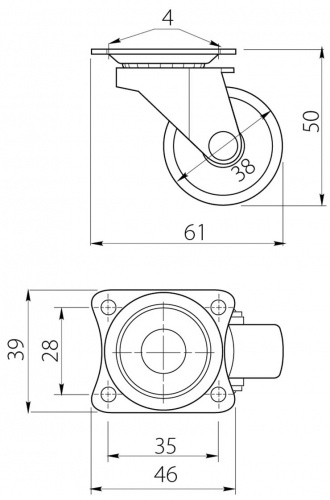 Меблевий ролик d 38 мм гумовий чорний (KM-015038-GM)_02