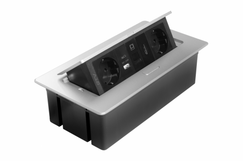 Блок розеток GTV MULTISOFT 2 розетки SCHUKO USB А+С + HDMI провід 1,5м з вилкою Алюміній