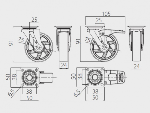 Меблевий ролик SHIFT d75 коричневий з фіксатором (KM-BH75MM-30)_02
