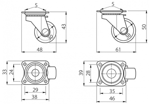 Меблевий ролик d 30 білий пластиковий (KM-015030-10)_02