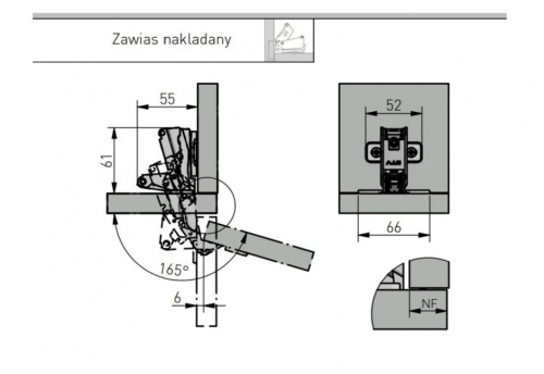 Завіс 165* GTV Clip без пружини з єврошурупом
