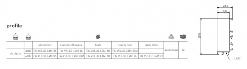 Профіль L горизонтальний GTV VELLO 4100 мм з підсвіткою Золотий